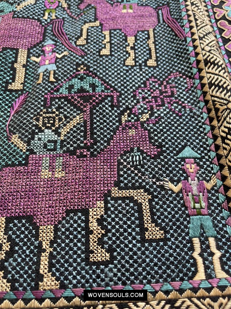 1618 Rare Vintage Baby Carrier with Figures-WOVENSOULS Antique Textiles & Art Gallery