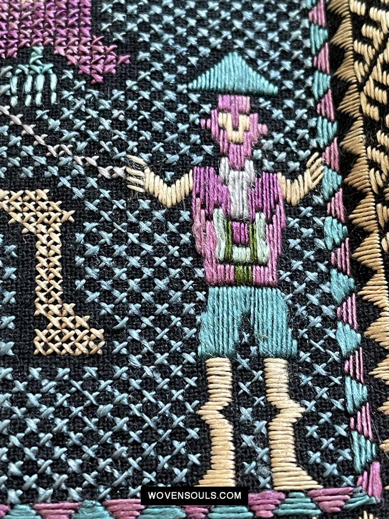 1618 Rare Vintage Baby Carrier with Figures-WOVENSOULS Antique Textiles & Art Gallery