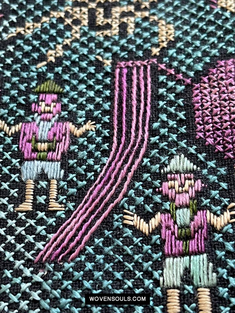 1618 Rare Vintage Baby Carrier with Figures-WOVENSOULS Antique Textiles & Art Gallery