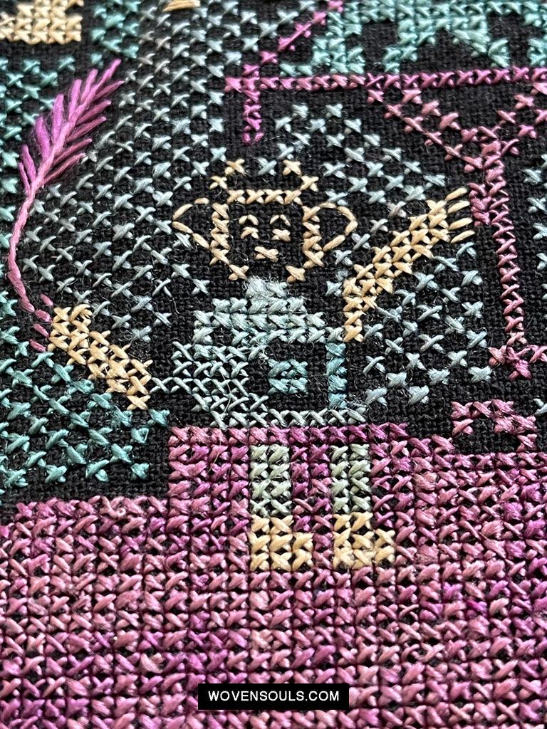 1618 Rare Vintage Baby Carrier with Figures-WOVENSOULS Antique Textiles & Art Gallery