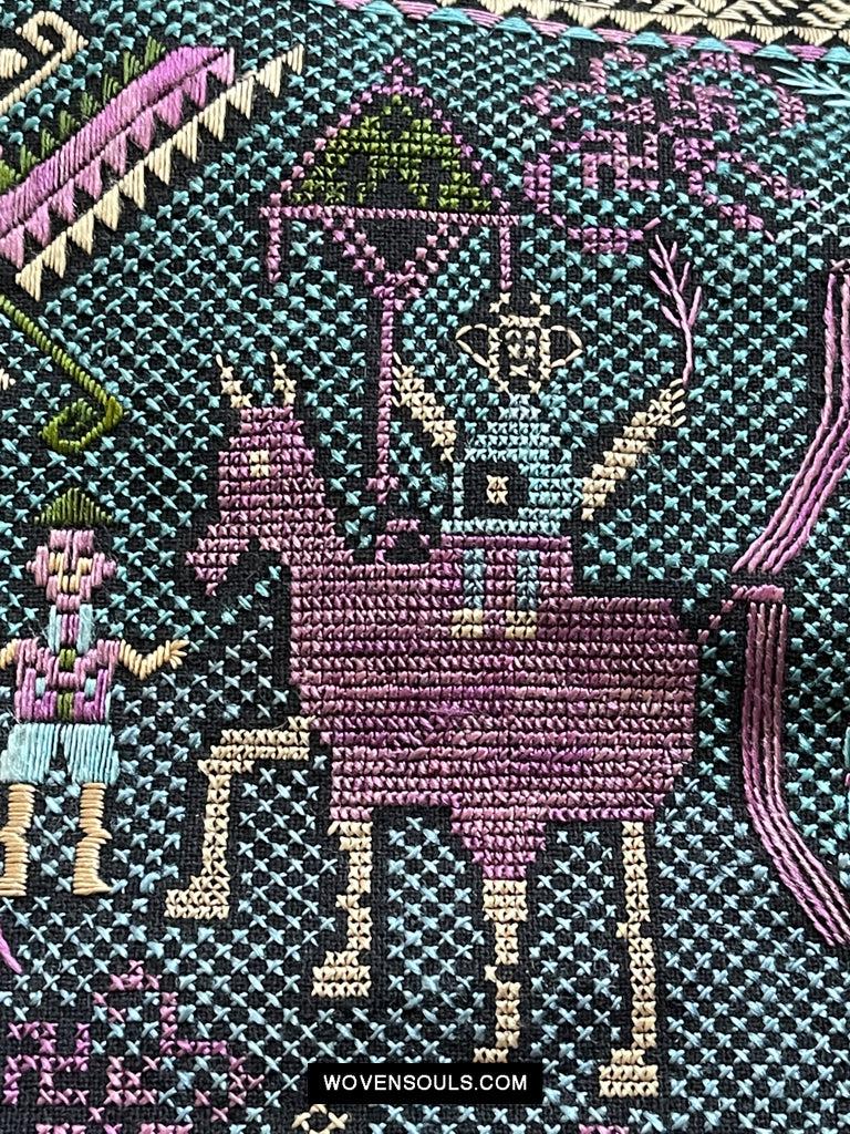 1618 Rare Vintage Baby Carrier with Figures-WOVENSOULS Antique Textiles & Art Gallery