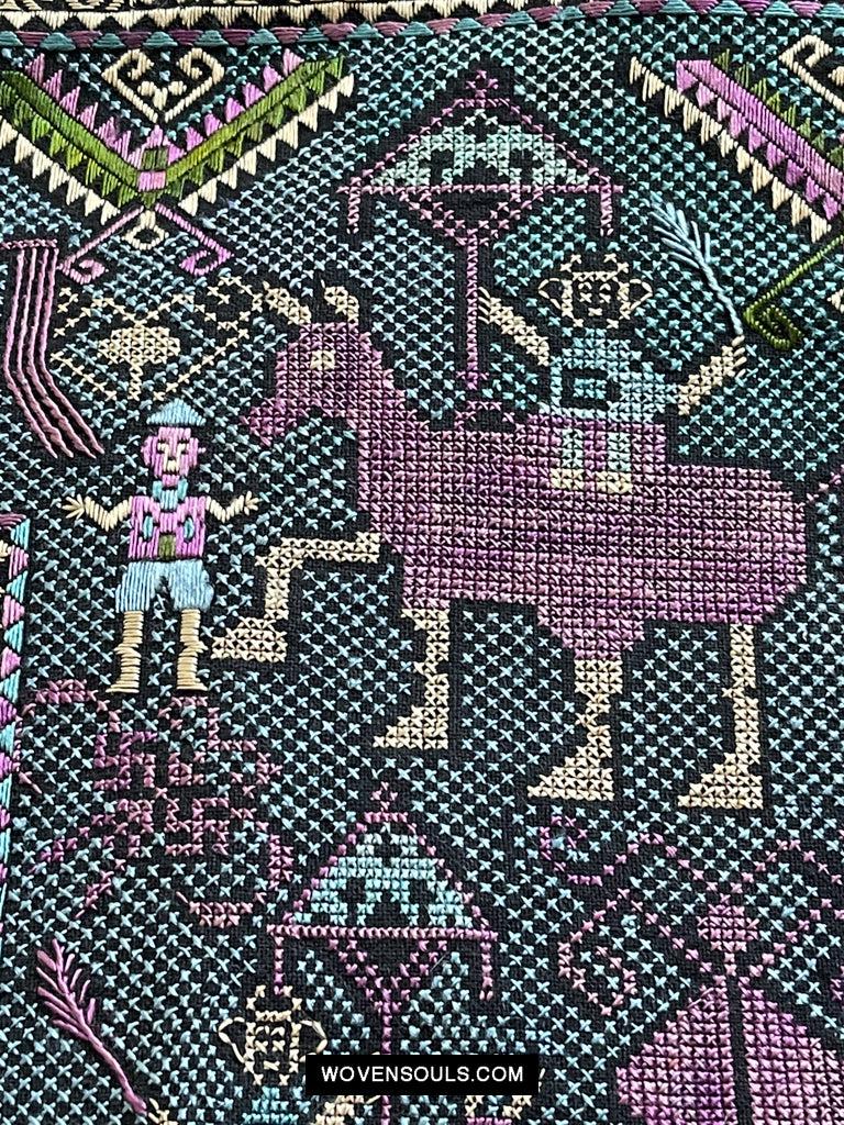 1618 Rare Vintage Baby Carrier with Figures-WOVENSOULS Antique Textiles & Art Gallery