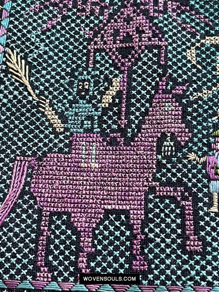 1618 Rare Vintage Baby Carrier with Figures-WOVENSOULS Antique Textiles & Art Gallery