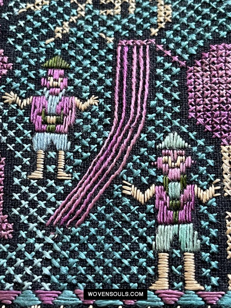 1618 Rare Vintage Baby Carrier with Figures-WOVENSOULS Antique Textiles & Art Gallery