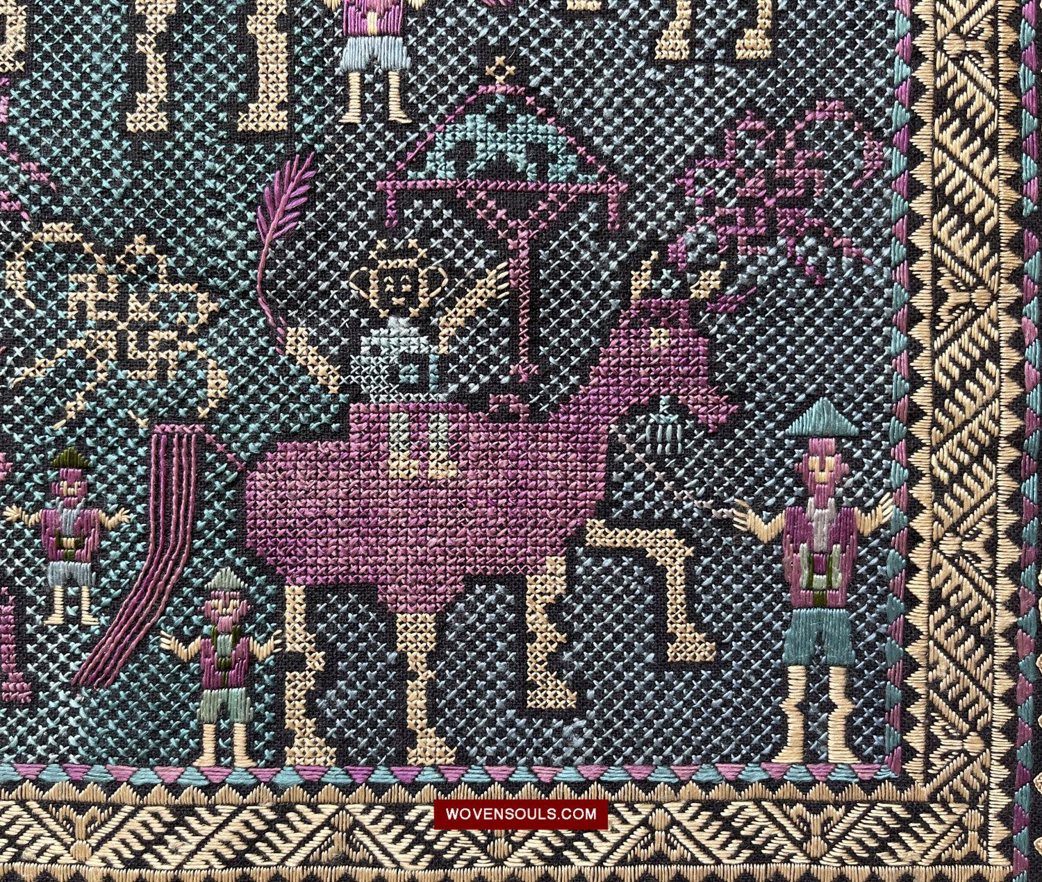 1618 Rare Vintage Baby Carrier with Figures-WOVENSOULS Antique Textiles & Art Gallery