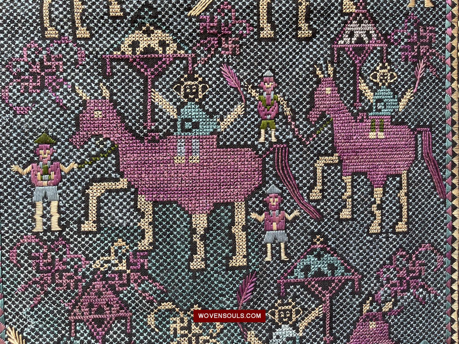 1618 Rare Vintage Baby Carrier with Figures-WOVENSOULS Antique Textiles & Art Gallery