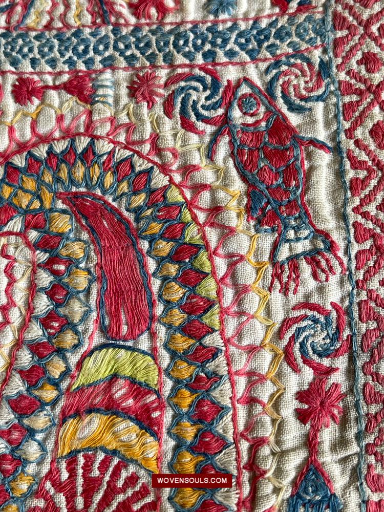1619 SOLD Antique Figurative Kantha Embroidery-WOVENSOULS Antique Textiles & Art Gallery