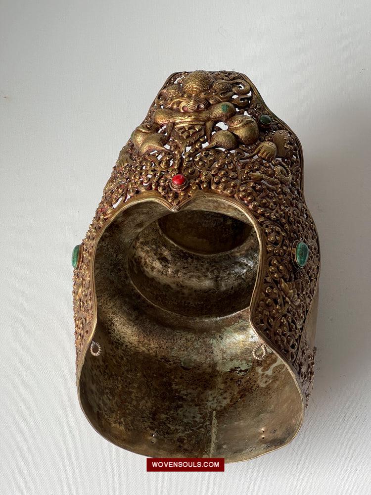 1620 Antique Buddhist Ceremonial Crown for Lama / Priest-WOVENSOULS Antique Textiles & Art Gallery