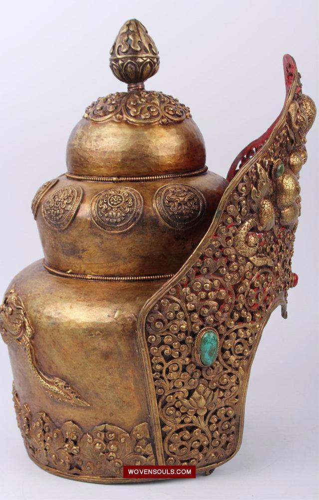 1620 Antique Buddhist Ceremonial Crown for Lama / Priest-WOVENSOULS Antique Textiles & Art Gallery