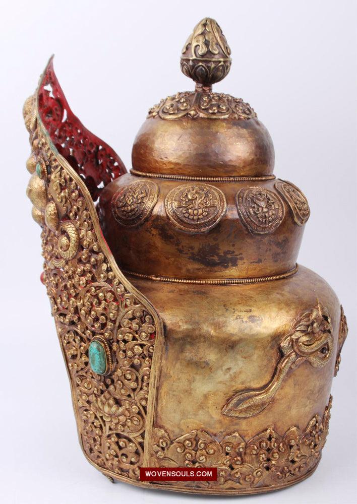 1620 Antique Buddhist Ceremonial Crown for Lama / Priest-WOVENSOULS Antique Textiles & Art Gallery