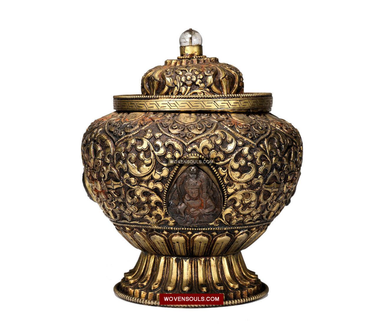 1624 Himalayan Buddhist Ceremonial Pot with Mountain Crystal Carvings-WOVENSOULS Antique Textiles & Art Gallery
