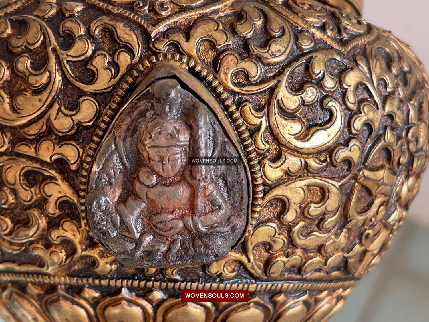 1624 Himalayan Buddhist Ceremonial Pot with Mountain Crystal Carvings-WOVENSOULS Antique Textiles & Art Gallery