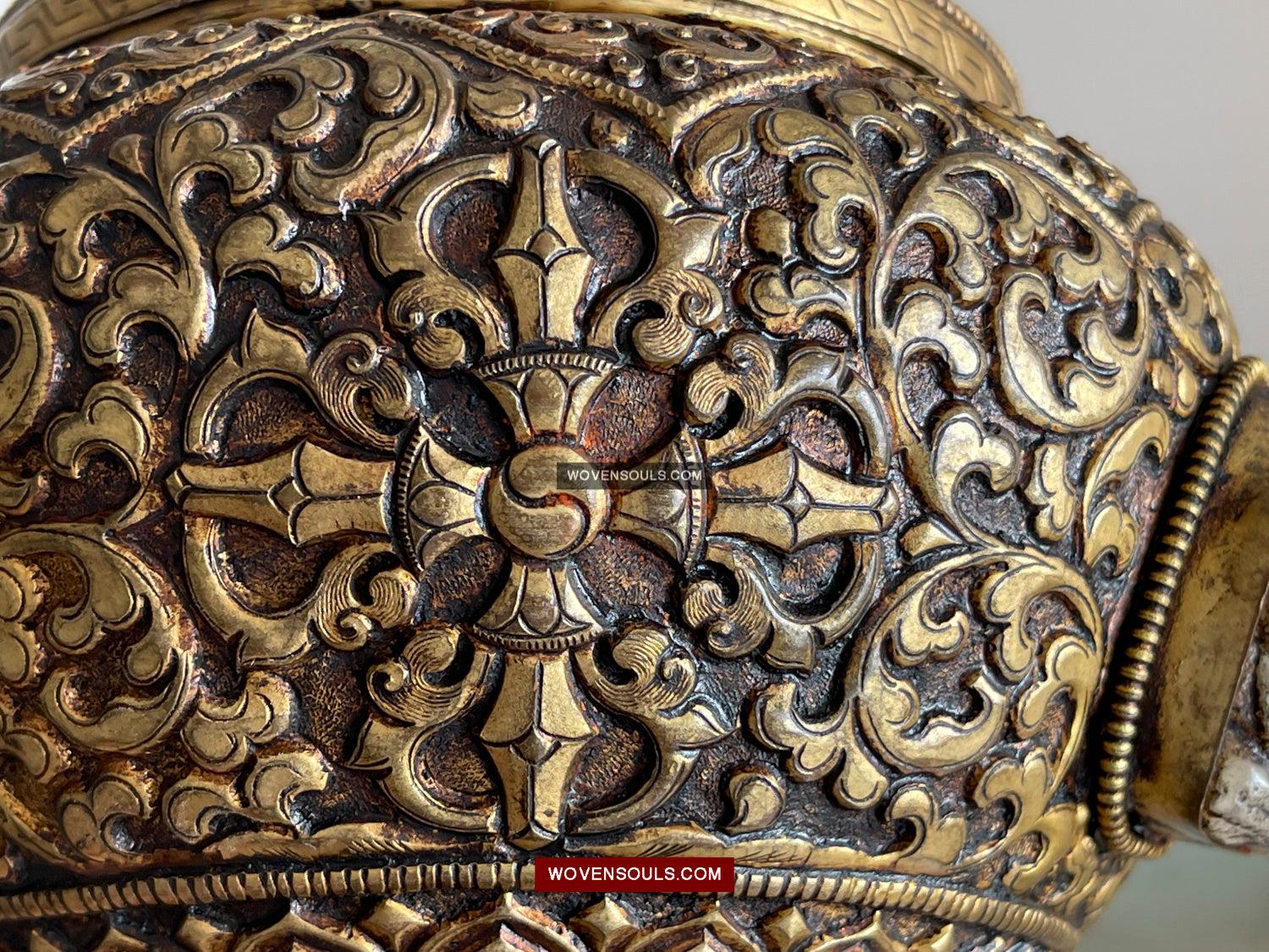 1624 Himalayan Buddhist Ceremonial Pot with Mountain Crystal Carvings-WOVENSOULS Antique Textiles & Art Gallery