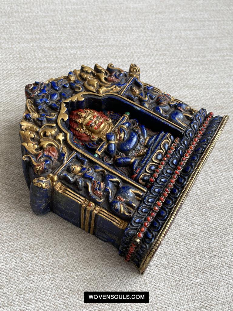 1626 Old Himalayan Lapis Stone Buddhist Art Mahakala-WOVENSOULS Antique Textiles & Art Gallery