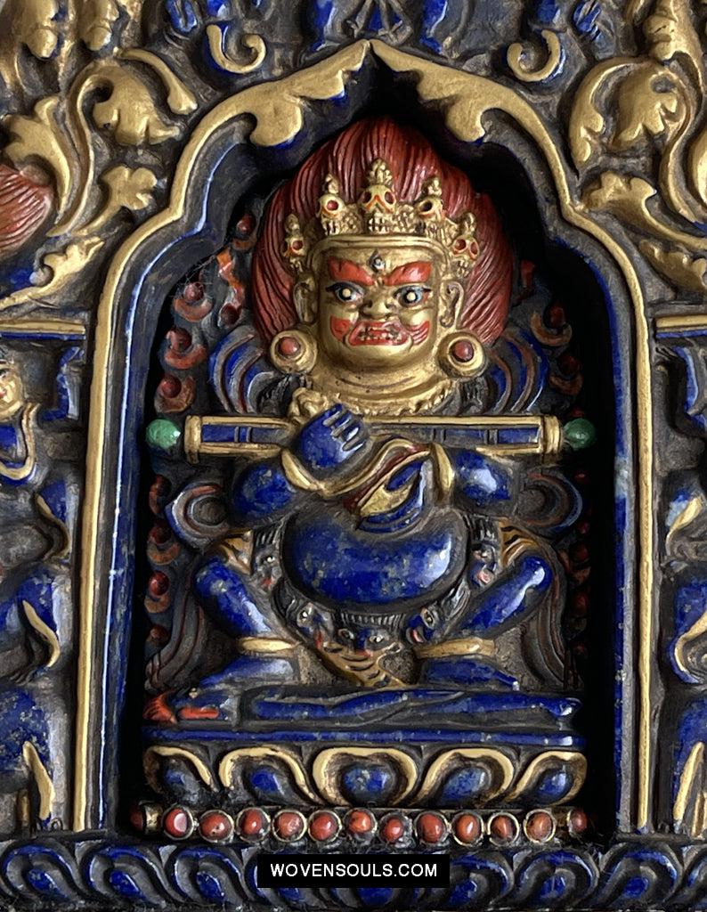 1626 Old Himalayan Lapis Stone Buddhist Art Mahakala-WOVENSOULS Antique Textiles & Art Gallery