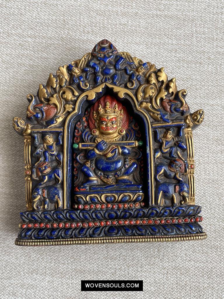 1626 Old Himalayan Lapis Stone Buddhist Art Mahakala-WOVENSOULS Antique Textiles & Art Gallery