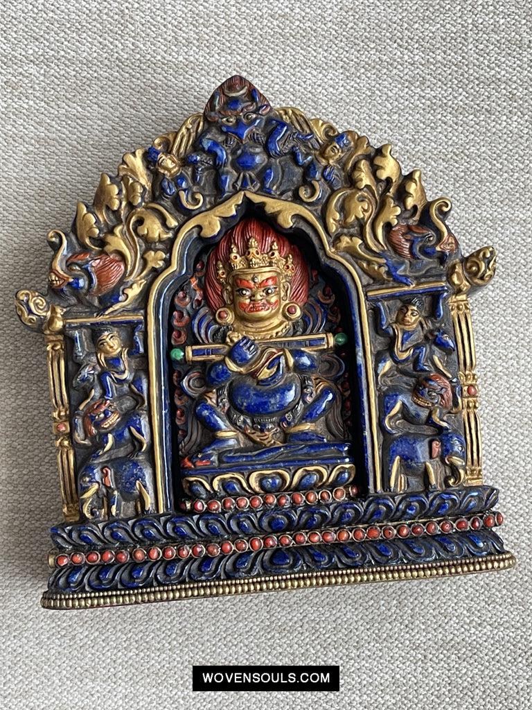 1626 Old Himalayan Lapis Stone Buddhist Art Mahakala-WOVENSOULS Antique Textiles & Art Gallery