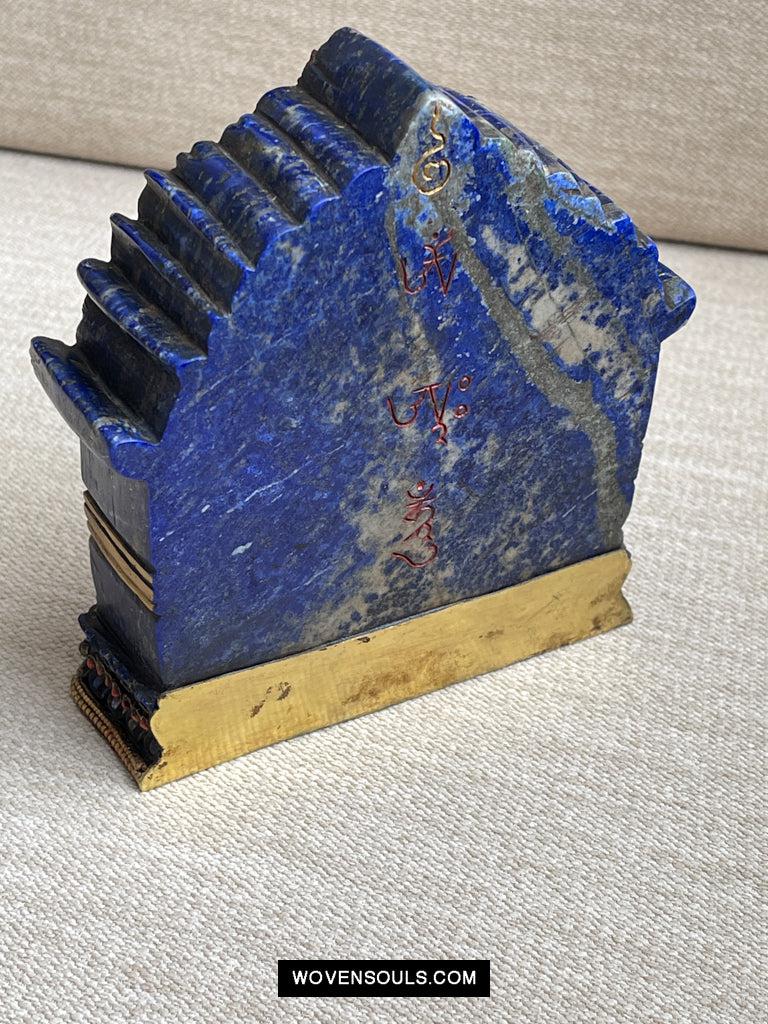 1626 Old Himalayan Lapis Stone Buddhist Art Mahakala-WOVENSOULS Antique Textiles & Art Gallery