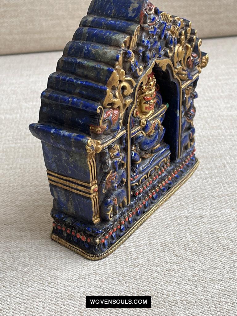 1626 Old Himalayan Lapis Stone Buddhist Art Mahakala-WOVENSOULS Antique Textiles & Art Gallery