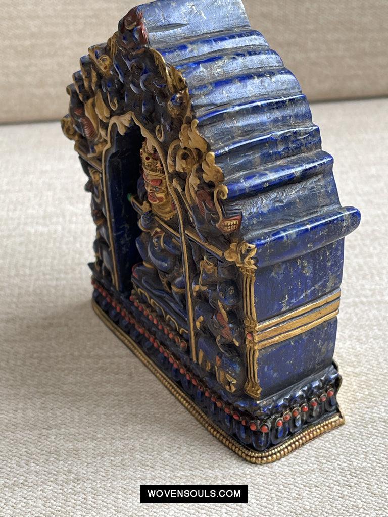 1626 Old Himalayan Lapis Stone Buddhist Art Mahakala-WOVENSOULS Antique Textiles & Art Gallery