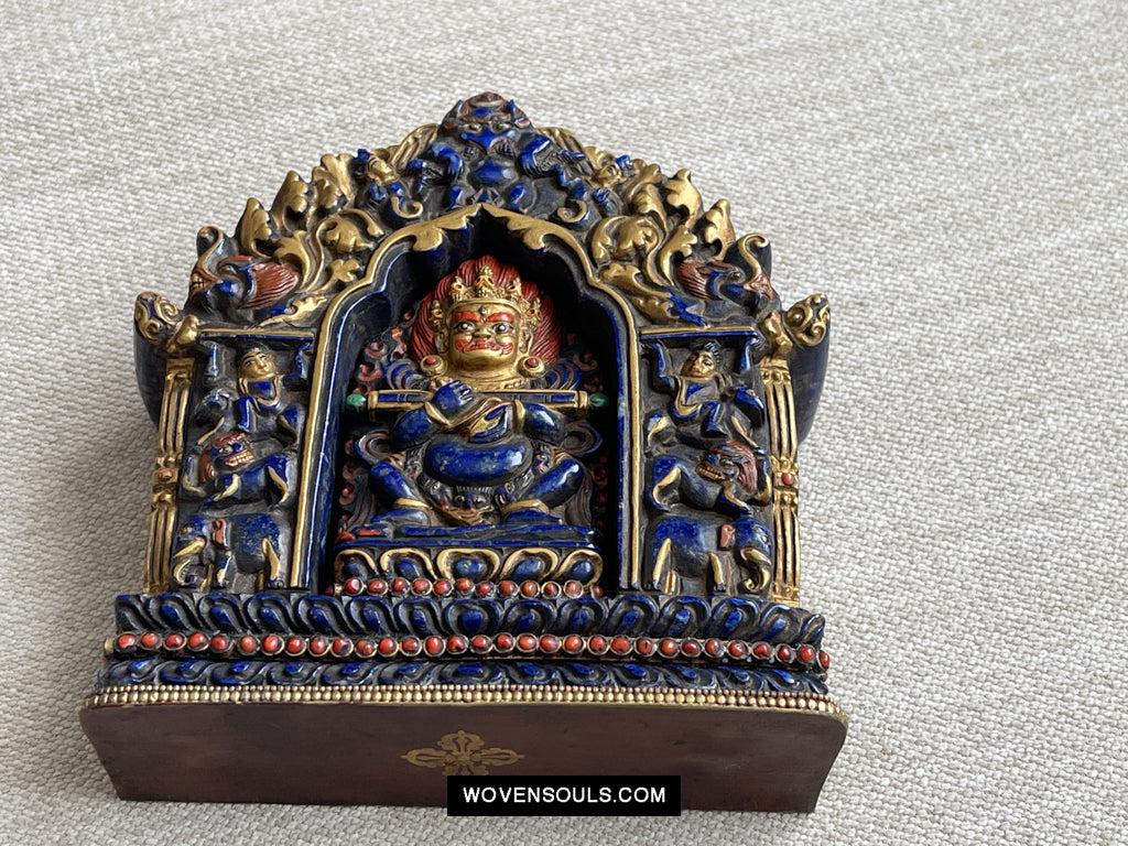 1626 Old Himalayan Lapis Stone Buddhist Art Mahakala-WOVENSOULS Antique Textiles & Art Gallery