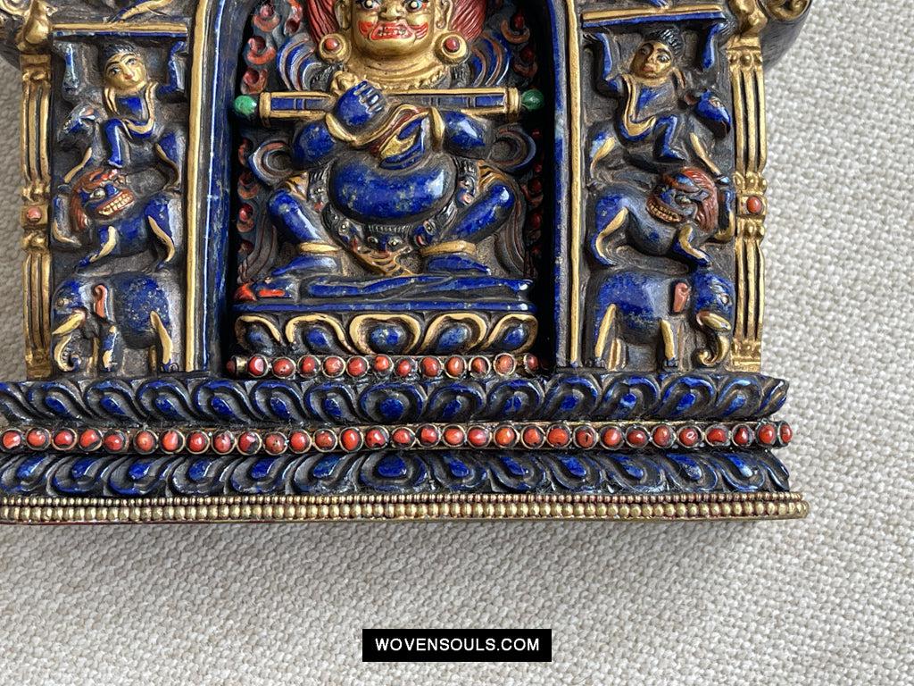 1626 Old Himalayan Lapis Stone Buddhist Art Mahakala-WOVENSOULS Antique Textiles & Art Gallery