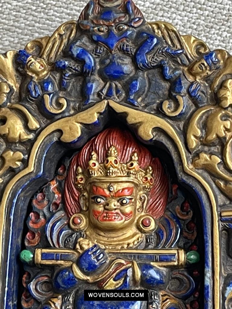 1626 Old Himalayan Lapis Stone Buddhist Art Mahakala-WOVENSOULS Antique Textiles & Art Gallery