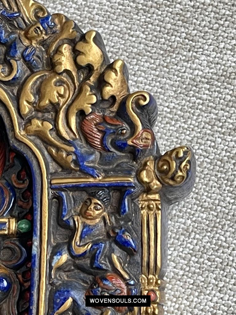 1626 Old Himalayan Lapis Stone Buddhist Art Mahakala-WOVENSOULS Antique Textiles & Art Gallery