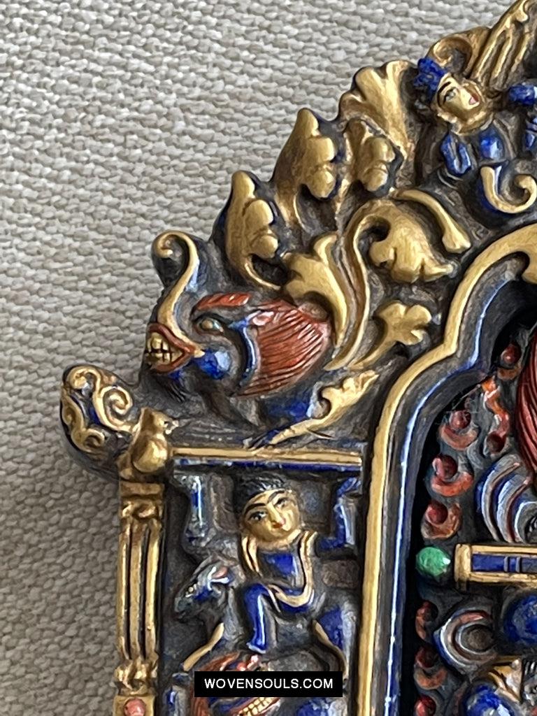 1626 Old Himalayan Lapis Stone Buddhist Art Mahakala-WOVENSOULS Antique Textiles & Art Gallery