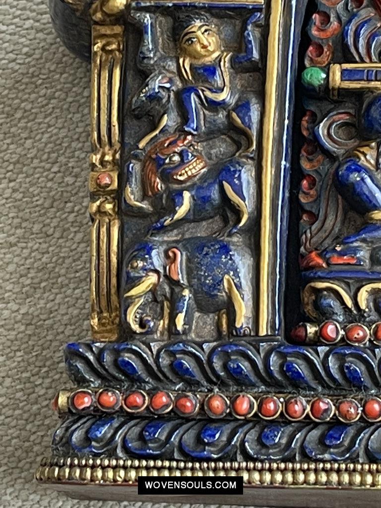 1626 Old Himalayan Lapis Stone Buddhist Art Mahakala-WOVENSOULS Antique Textiles & Art Gallery