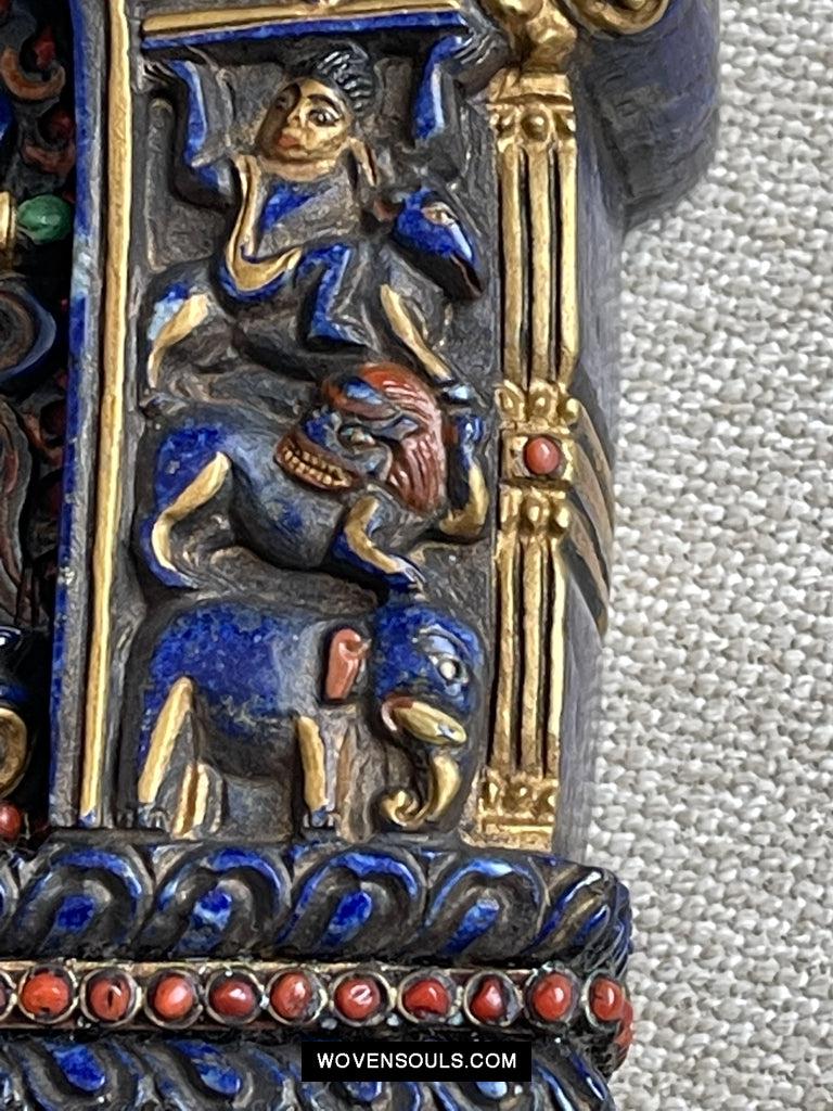 1626 Old Himalayan Lapis Stone Buddhist Art Mahakala-WOVENSOULS Antique Textiles & Art Gallery