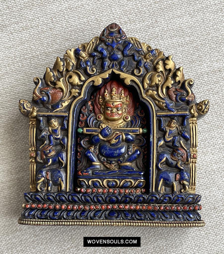 1626 Old Himalayan Lapis Stone Buddhist Art Mahakala-WOVENSOULS Antique Textiles & Art Gallery
