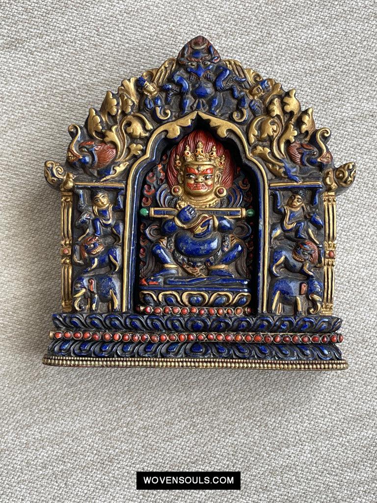1626 Old Himalayan Lapis Stone Buddhist Art Mahakala-WOVENSOULS Antique Textiles & Art Gallery