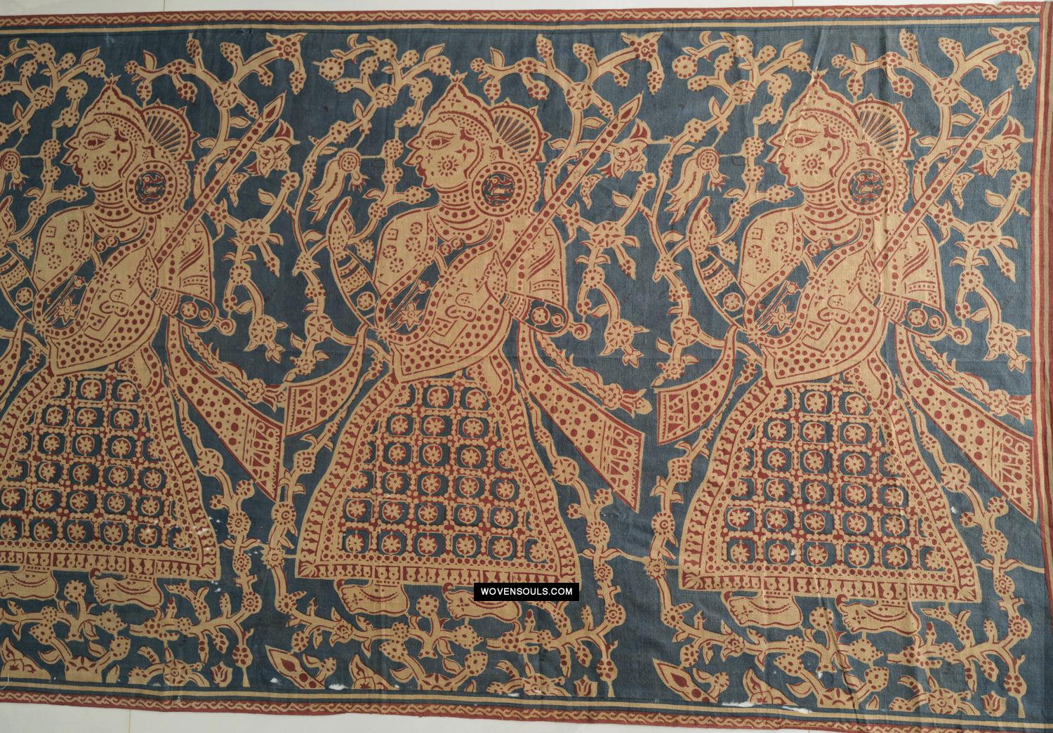 1641 SOLD Large Gujarat Ceremonial Cloth with a Row of Female Musicians-WOVENSOULS Antique Textiles & Art Gallery