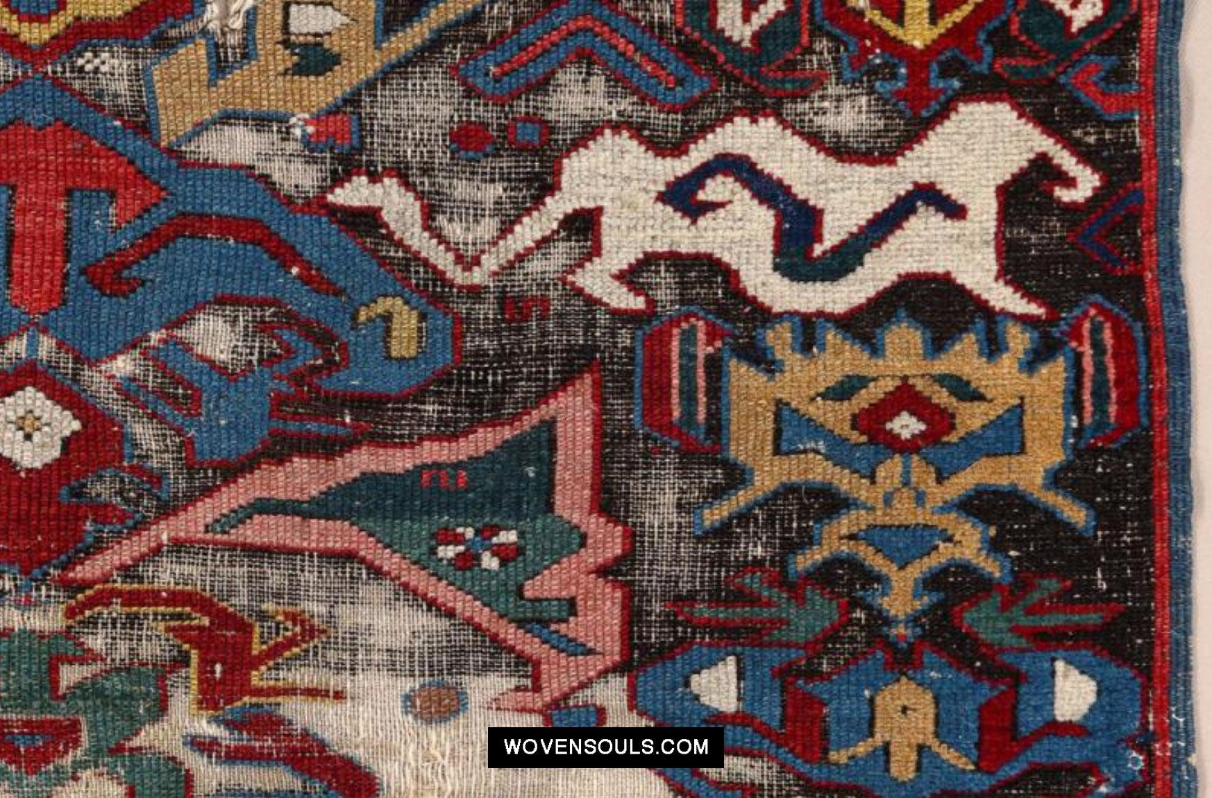 1643 Antique Karabagh / Kuba Rug Fragment w Dragon Elements-WOVENSOULS Antique Textiles & Art Gallery