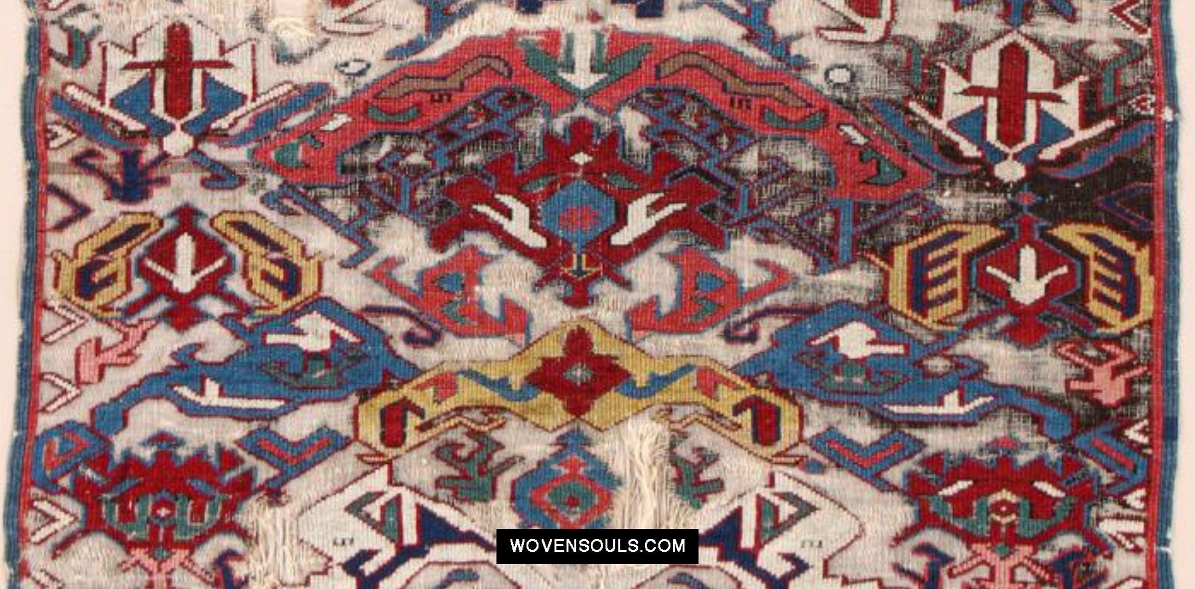 1643 Antique Karabagh / Kuba Rug Fragment w Dragon Elements-WOVENSOULS Antique Textiles & Art Gallery
