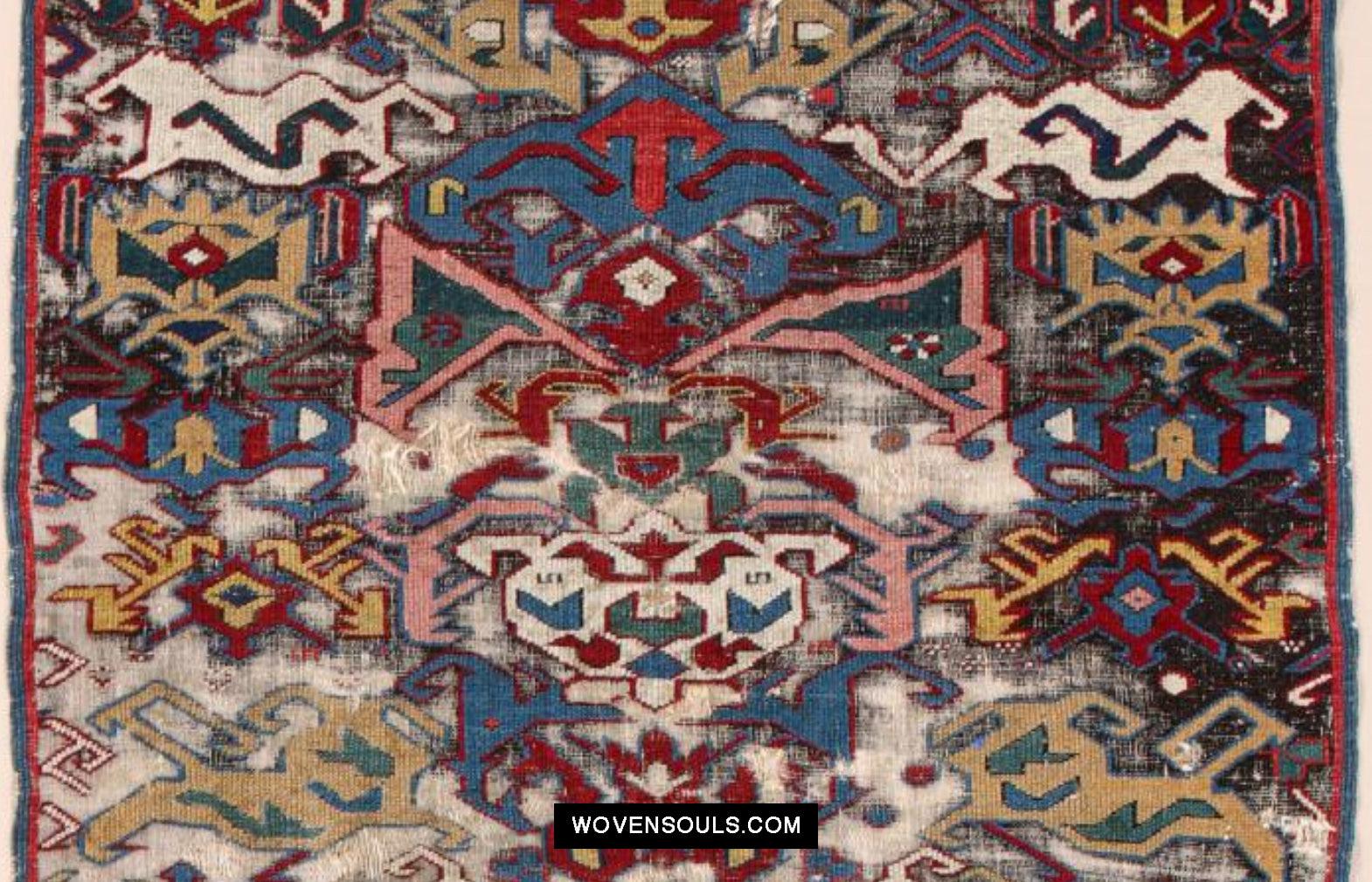 1643 Antique Karabagh / Kuba Rug Fragment w Dragon Elements-WOVENSOULS Antique Textiles & Art Gallery