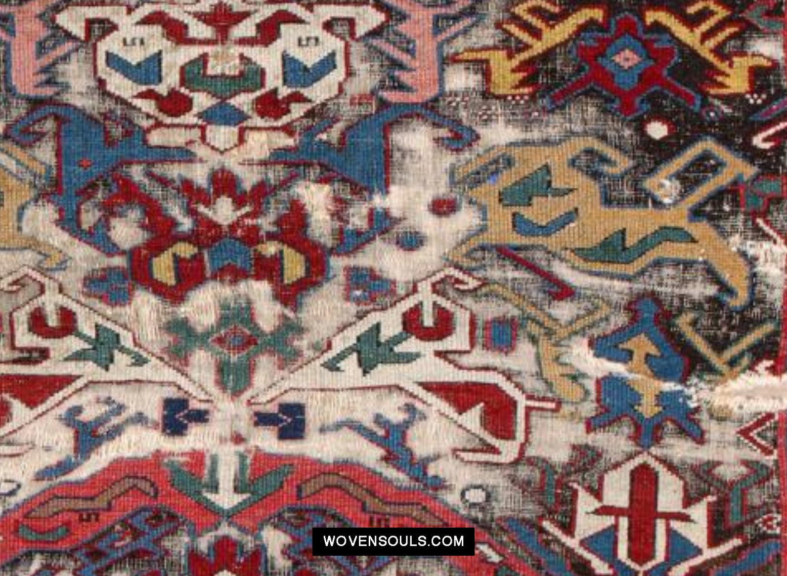1643 Antique Karabagh / Kuba Rug Fragment w Dragon Elements-WOVENSOULS Antique Textiles & Art Gallery