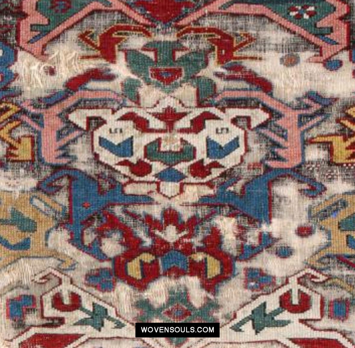 1643 Antique Karabagh / Kuba Rug Fragment w Dragon Elements-WOVENSOULS Antique Textiles & Art Gallery