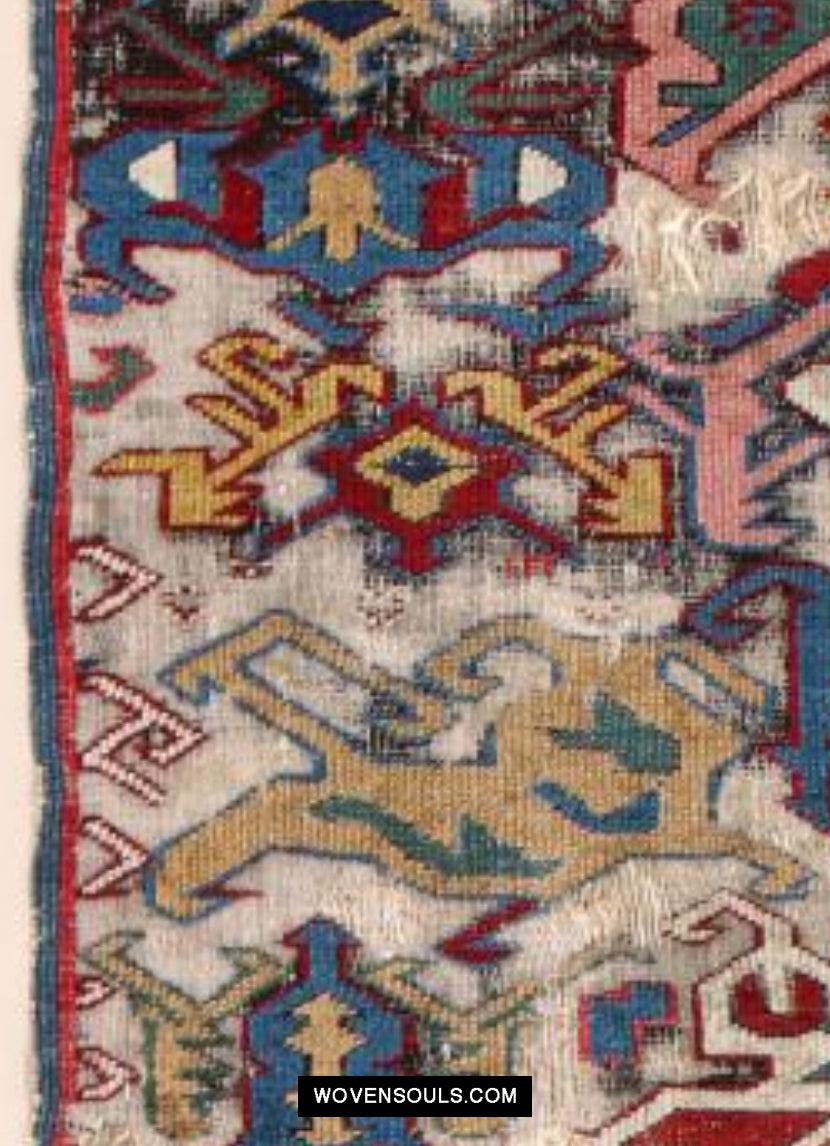 1643 Antique Karabagh / Kuba Rug Fragment w Dragon Elements-WOVENSOULS Antique Textiles & Art Gallery