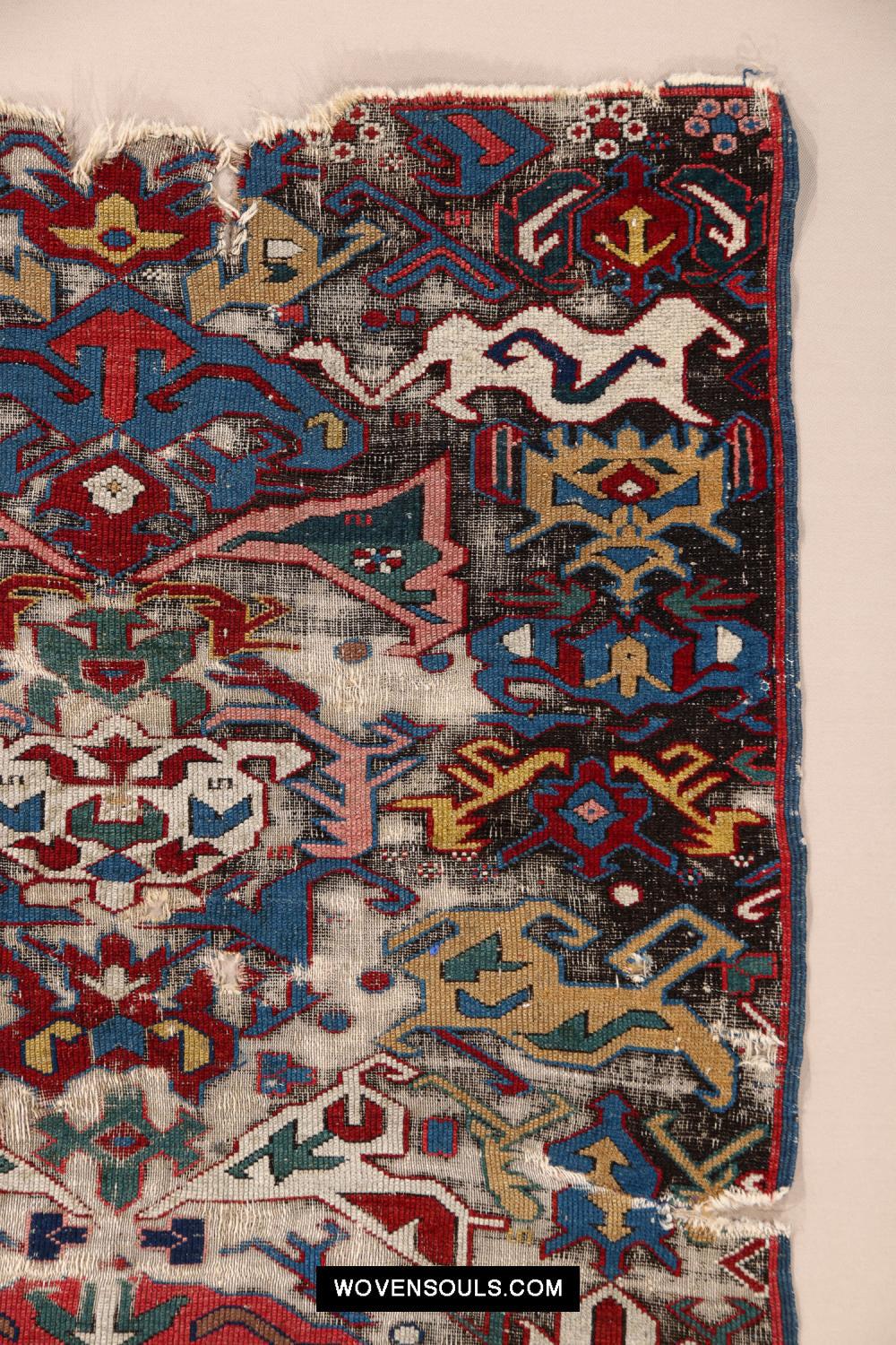 1643 Antique Karabagh / Kuba Rug Fragment w Dragon Elements-WOVENSOULS Antique Textiles & Art Gallery