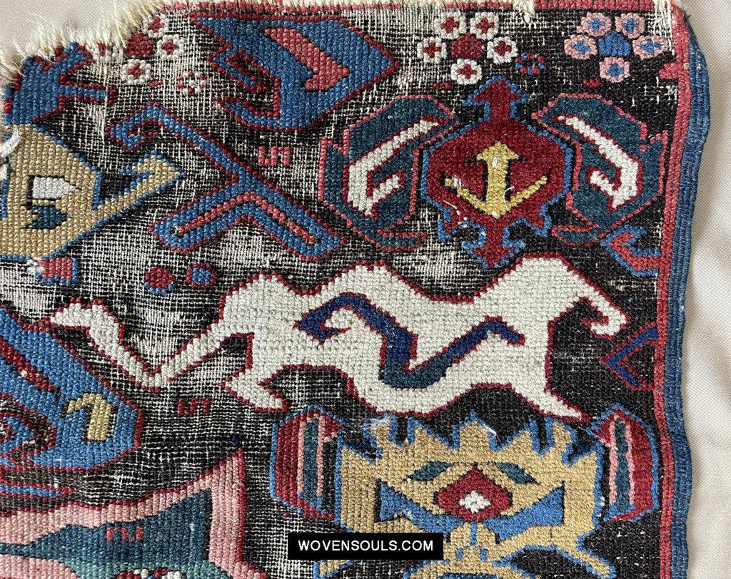 1643 Antique Karabagh / Kuba Rug Fragment w Dragon Elements-WOVENSOULS Antique Textiles & Art Gallery