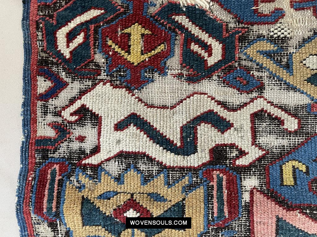 1643 Antique Karabagh / Kuba Rug Fragment w Dragon Elements-WOVENSOULS Antique Textiles & Art Gallery