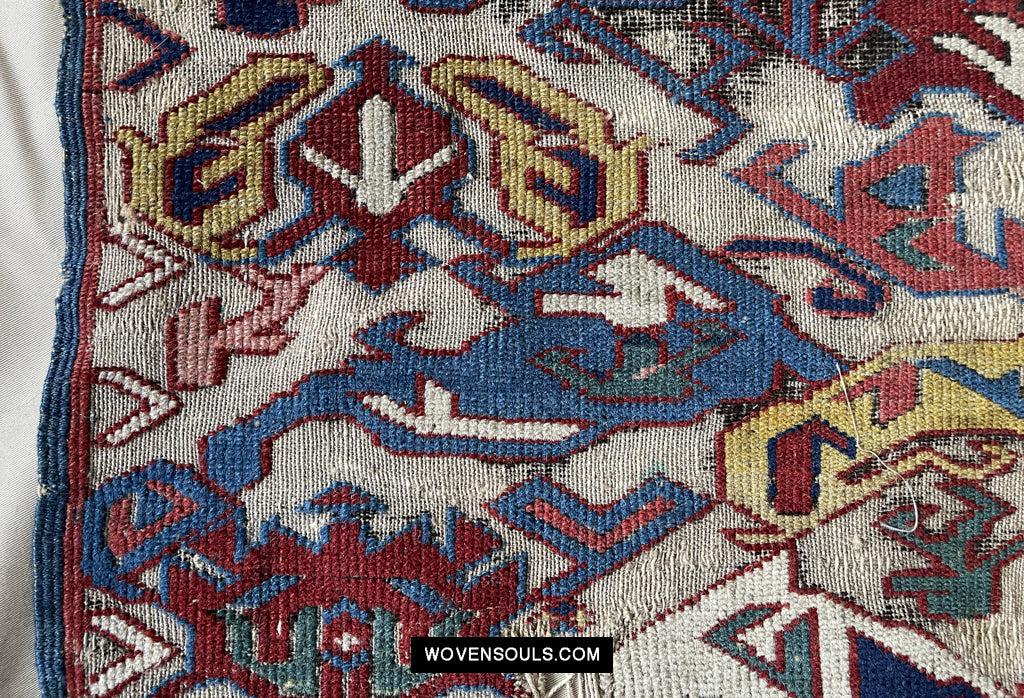 1643 Antique Karabagh / Kuba Rug Fragment w Dragon Elements-WOVENSOULS Antique Textiles & Art Gallery