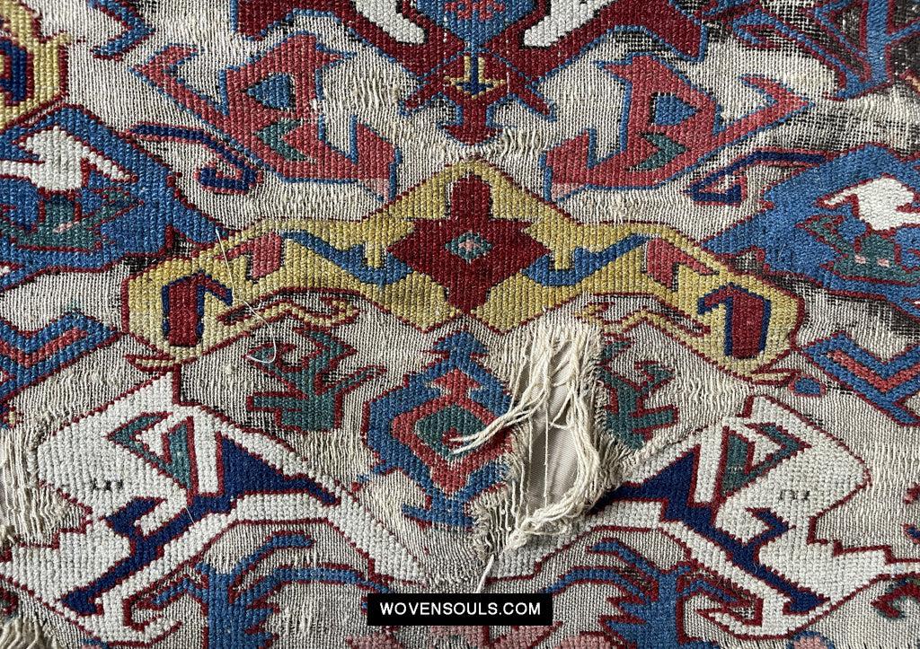 1643 Antique Karabagh / Kuba Rug Fragment w Dragon Elements-WOVENSOULS Antique Textiles & Art Gallery