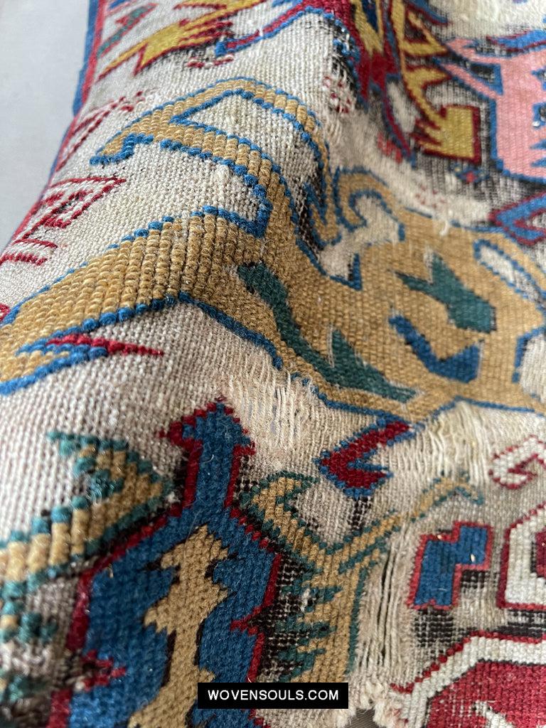 1643 Antique Karabagh / Kuba Rug Fragment w Dragon Elements-WOVENSOULS Antique Textiles & Art Gallery