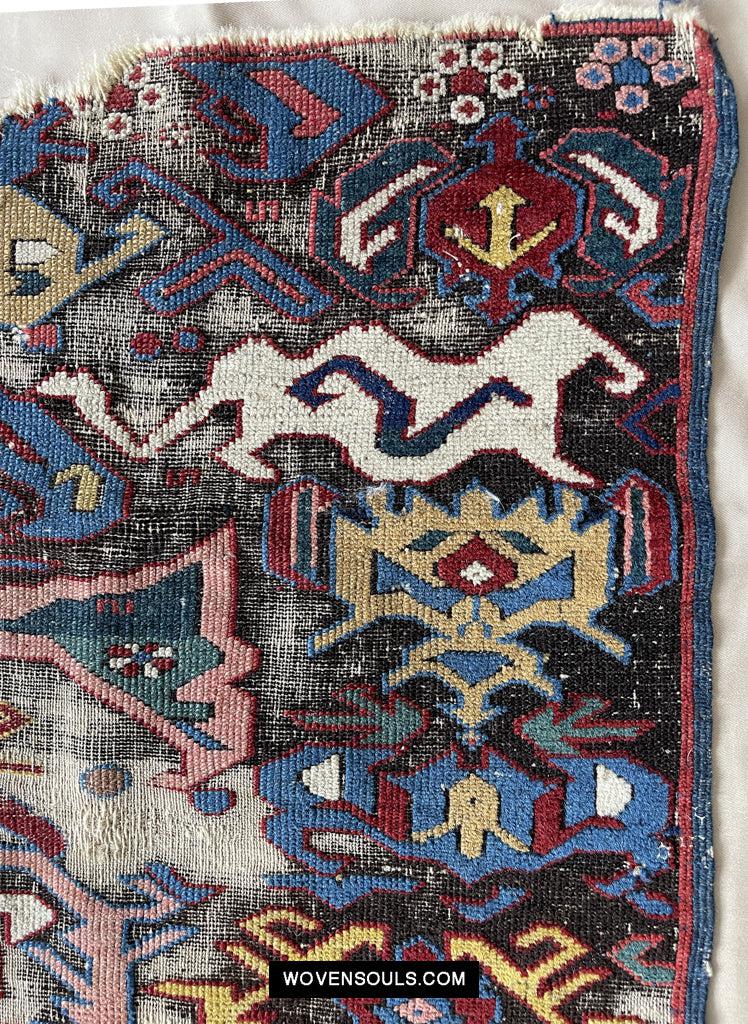 1643 Antique Karabagh / Kuba Rug Fragment w Dragon Elements-WOVENSOULS Antique Textiles & Art Gallery