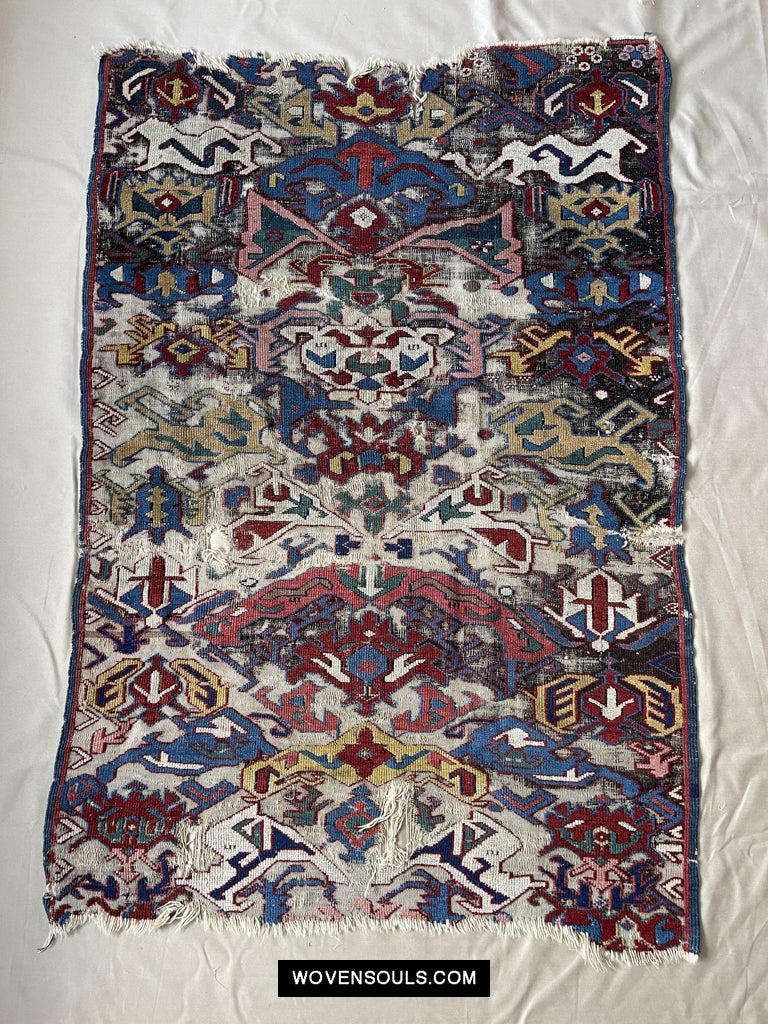 1643 Antique Karabagh / Kuba Rug Fragment w Dragon Elements-WOVENSOULS Antique Textiles & Art Gallery