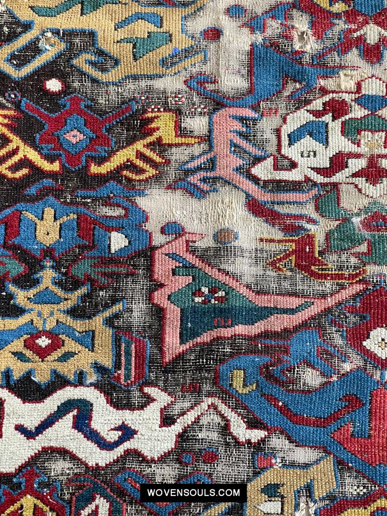 1643 Antique Karabagh / Kuba Rug Fragment w Dragon Elements-WOVENSOULS Antique Textiles & Art Gallery