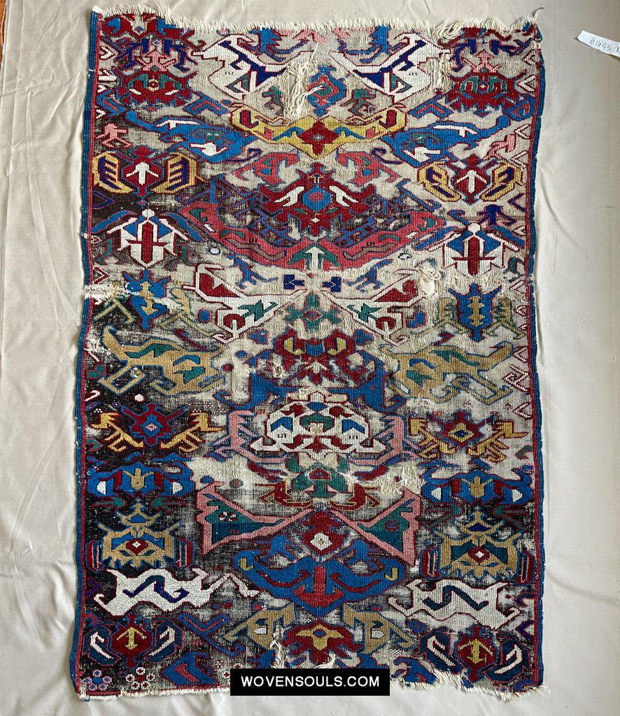1643 Antique Karabagh / Kuba Rug Fragment w Dragon Elements-WOVENSOULS Antique Textiles & Art Gallery